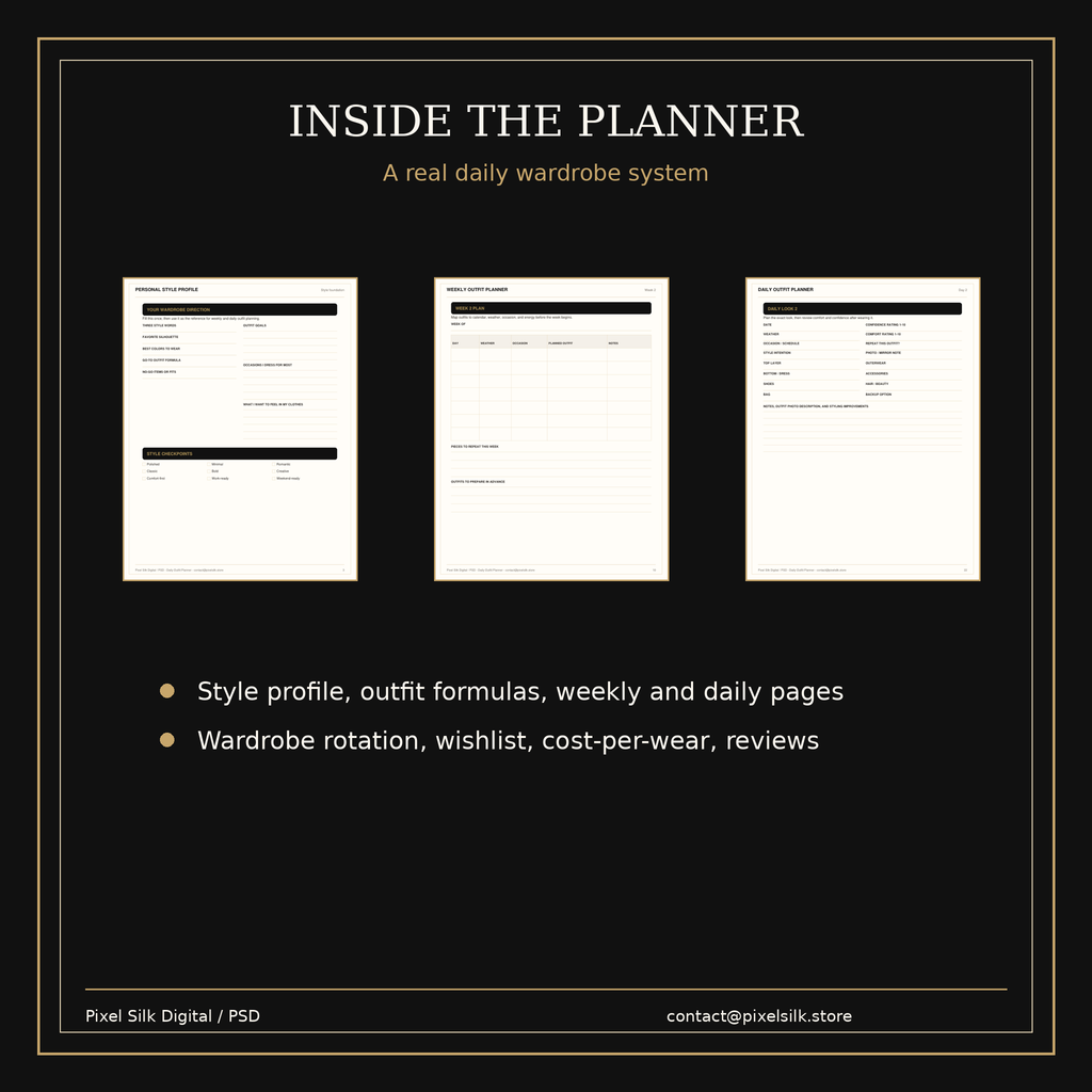 Inside preview of the Daily Outfit Planner pages