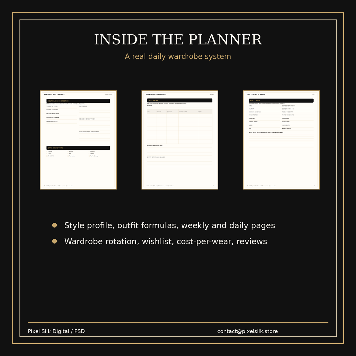 Inside preview of the Daily Outfit Planner pages