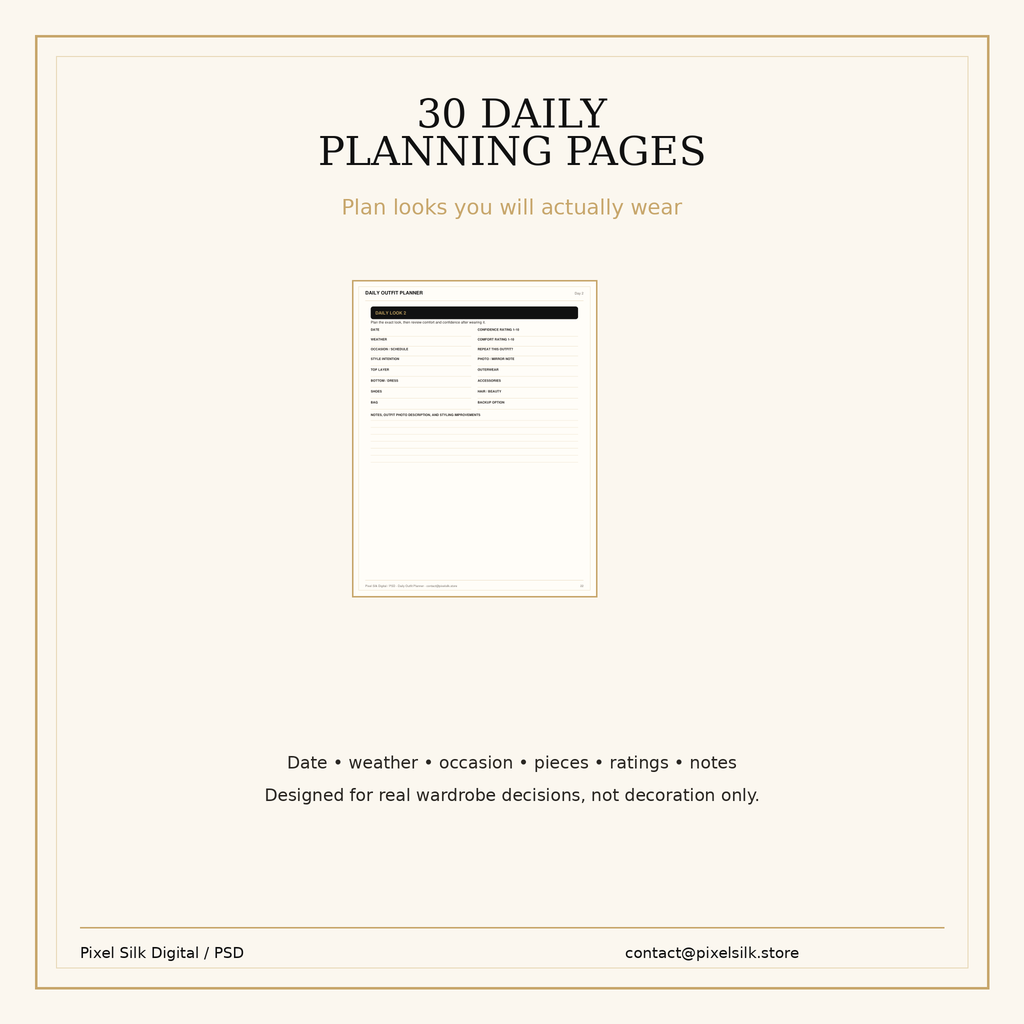 Daily outfit planning pages with time slots
